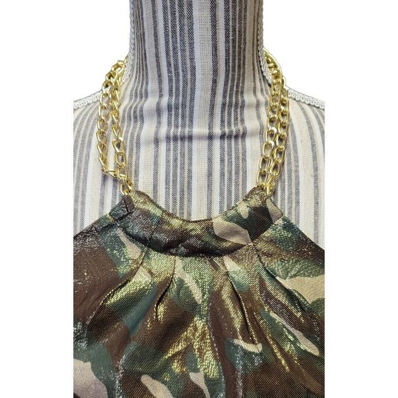 INC International Concepts Women's SZ 6P camo Print halter top gold chain collar - Picture 5 of 5